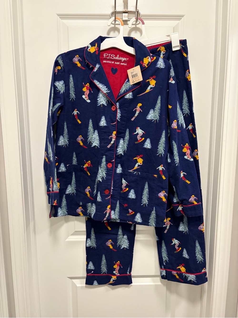 P.J. Salvage women’s Navy Ski Print Pajama Set flannel xs nwt